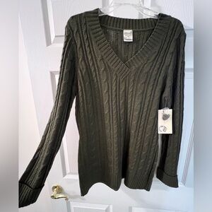 Olive Green Cable Knit Sweater NWT